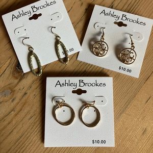 Ashley Brookes Wire Earrings Set of 3 All different tones of gold/finish